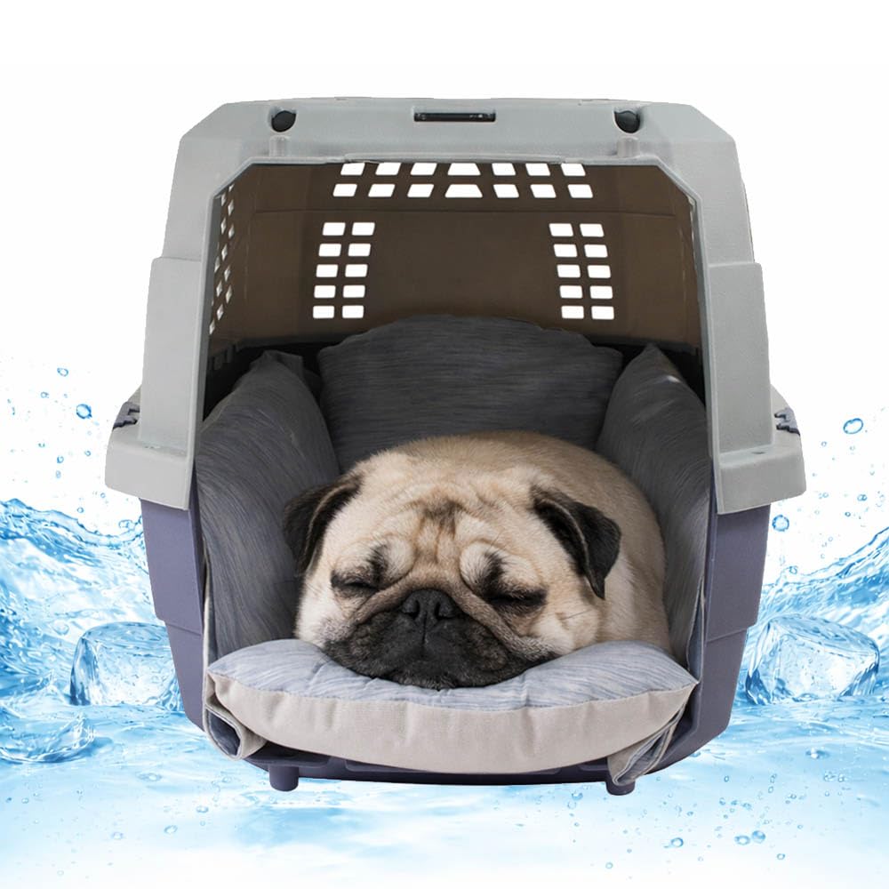 Helen's Pet Bed Cooling Dog Crate Bed, Reversible Washable Crate Mat for Small Dogs, Summer Cooling Dog Bed, Multi-Fit Cushion for Crate Carrier Stroller, Blue, S(Label: M JP Size)