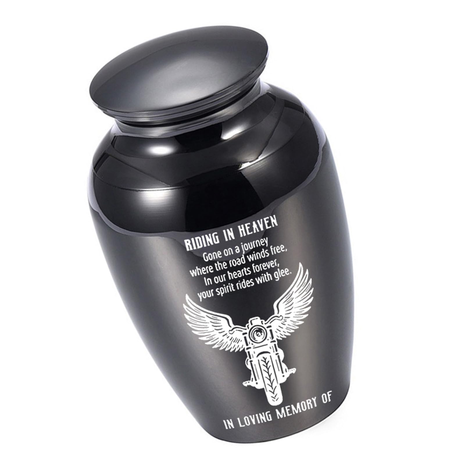 Beimus Black Motorbike Riding In Heaven Aluminum Alloy Small Cremation Urn Waterproof Design For Ashes Secure Storage And Memorial Keepsakes Urn