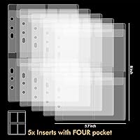 Vista 3 de 10 Sheet Binder Pockets Inserts with four pockets A5 Size 6 Hole Binder Folder for Dies and Stamps Storage,Waterproof PVC Clear Bags Protectors for