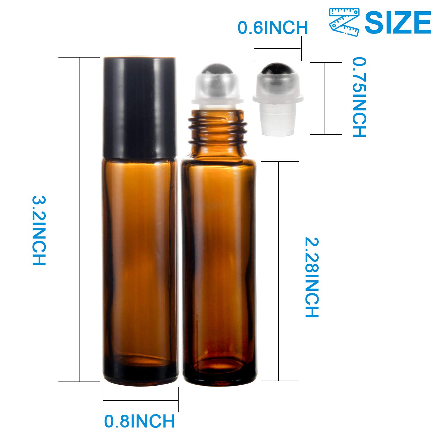 Roller Ball Bottle for Essential Oils 10ml 36 Pack, RUCKAE Essential Oil Roller Bottles, 36 Pack Amber Glass Roller Bottles with Stainless Steel Roller Balls, Openers, Droppers,Funnels Mark Pen