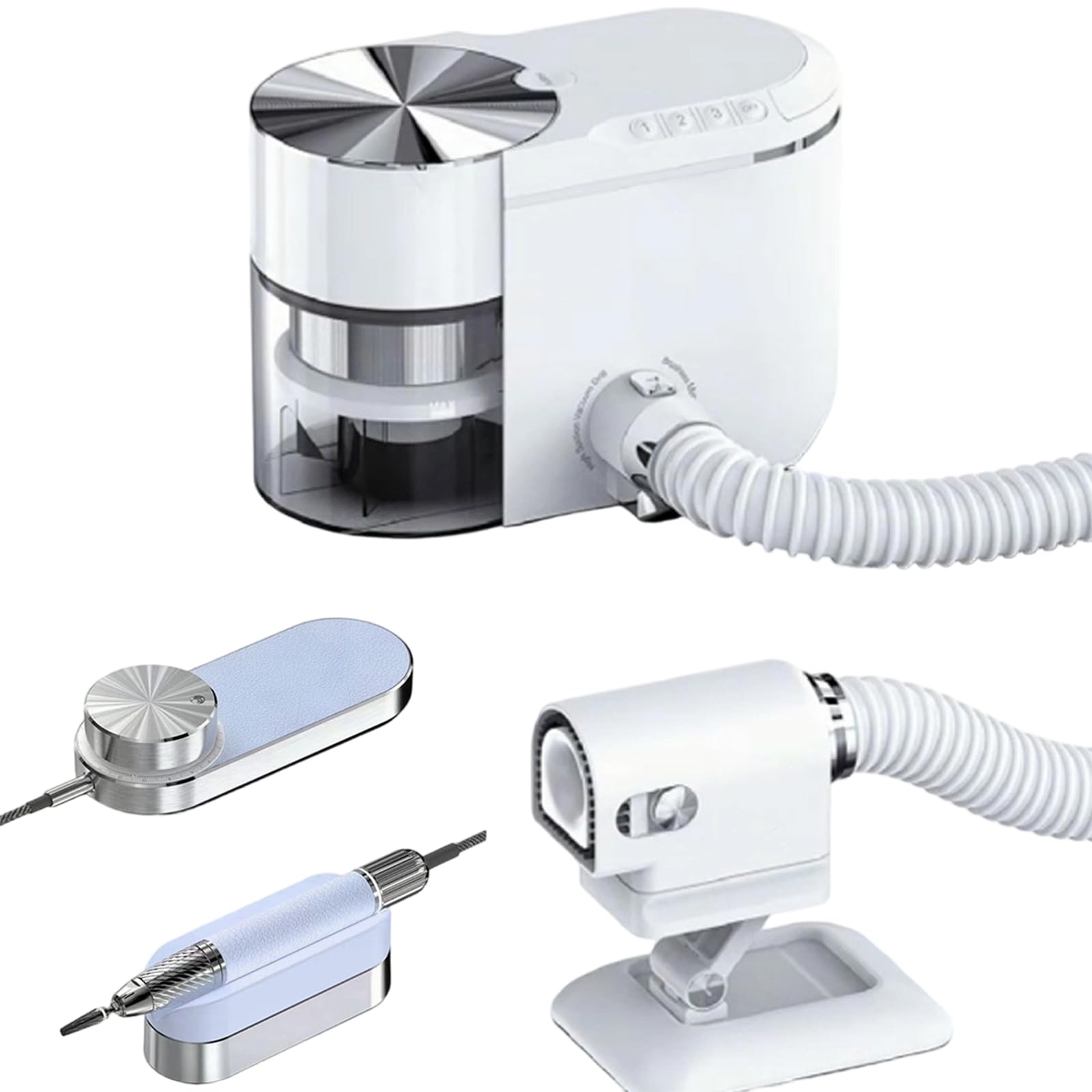 Taladro EléCtrico UñAs 2 En 1 con Aspirador Polvo, Motor Silencioso Sin Escobillas (≤60db) con Enfriamiento Eficiente, para Esmalte En Gel Y Pedicuras Standard-Blue