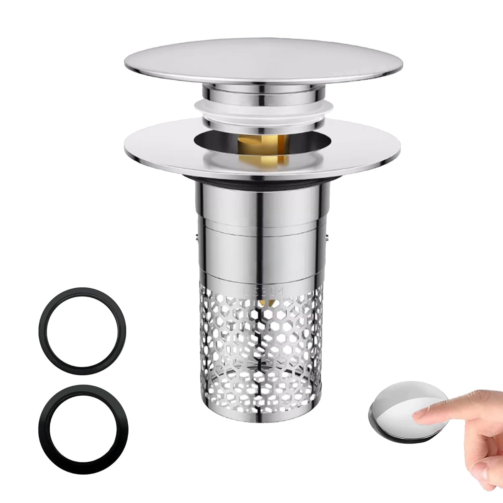 Yohuork Pop Up Drain Strainer, Stainless Steel Kitchen Sink Strainer Plug, Kitchen Sink Plug and Strainer, 34-40 mm Drain Plug with Hair Strainer, for Kitchen, Bathroom, Washbasin, Bathtub