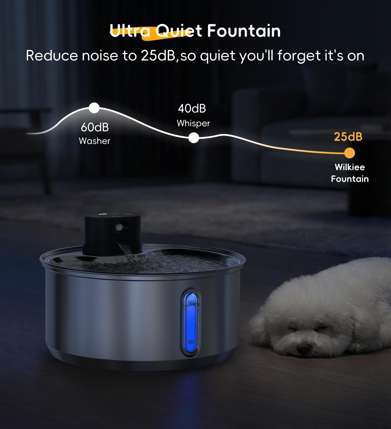 Fuente de agua para perros y gatos, 5,5 L, acero inoxidable, inalámbrica (6 filtros) | Batería de 5000 mAh con detector de movimiento, bomba de agua silenciosa, Scharzer
