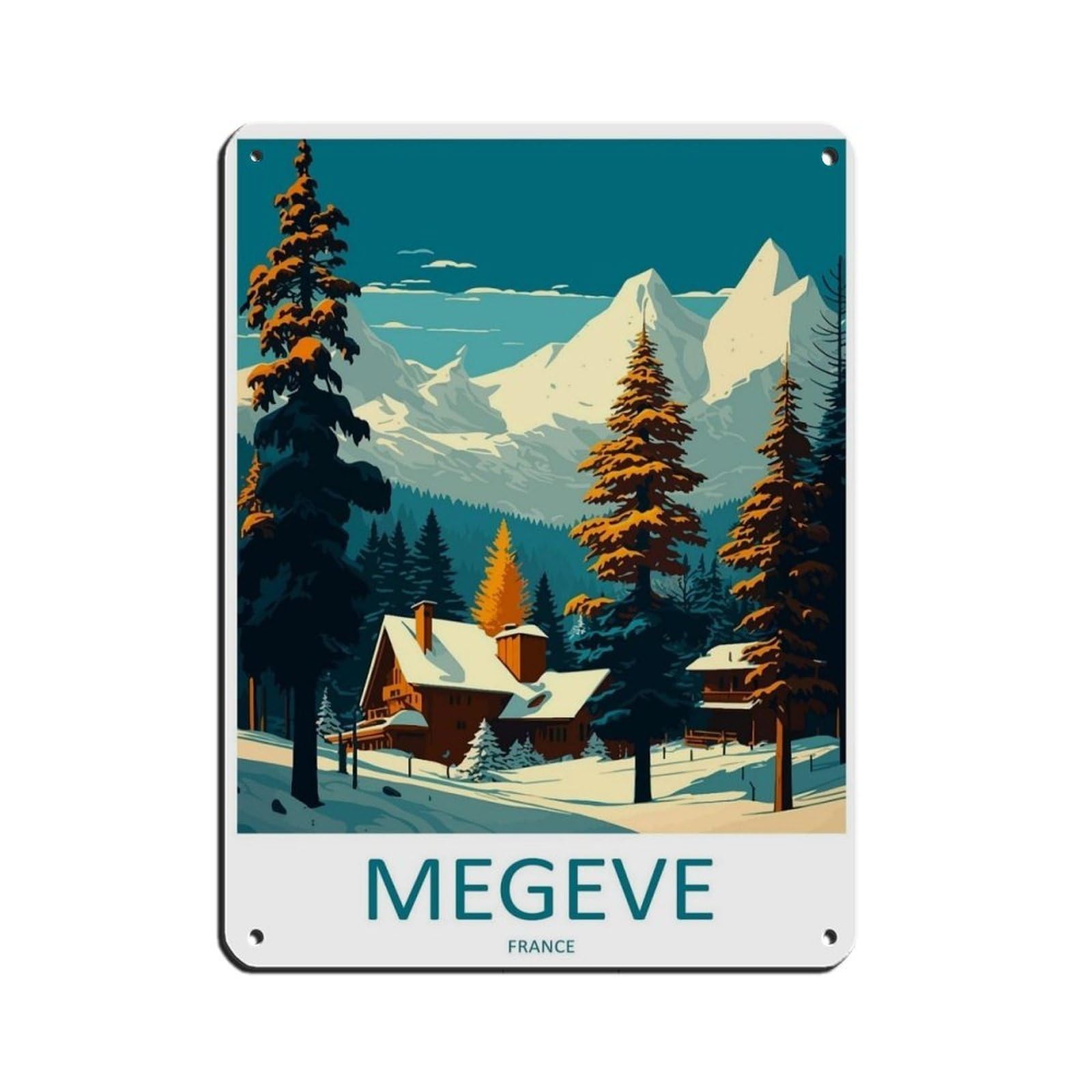 Megeve Travel Art Ski Art Lover Gift (87) Tin Sign Vintage Metal Pub Club Cafe Bar Home Wall Art Decoration Poster Retro 12x16inch(30x40cm)