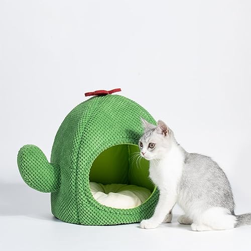 Miniatura 5 de Bonita cama para gatos, cama para gatos de interior, cama de cactus para gatos, tienda de campaña con almohada extraíble y lavable, cama suave para
