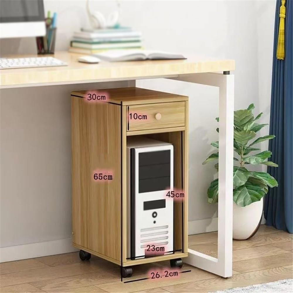 Soporte de CPU de 2 niveles con ruedas, soporte de torre de PC móvil para oficina en casa, carrito de impresora rodante, soporte de CPU con acabado natural para computadoras e impresoras
