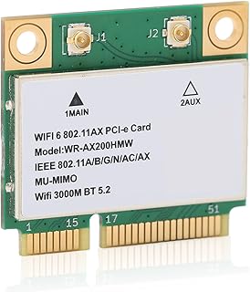Acogedor AX200HMW WiFi 6 Wireless Card Dual Band 802.11 A/B/G/N/AC/AX Half Mini PCI-E WiFi Card Network Adapter BT5.2 for PC, Laptops, Only for WIN10 (64bit)