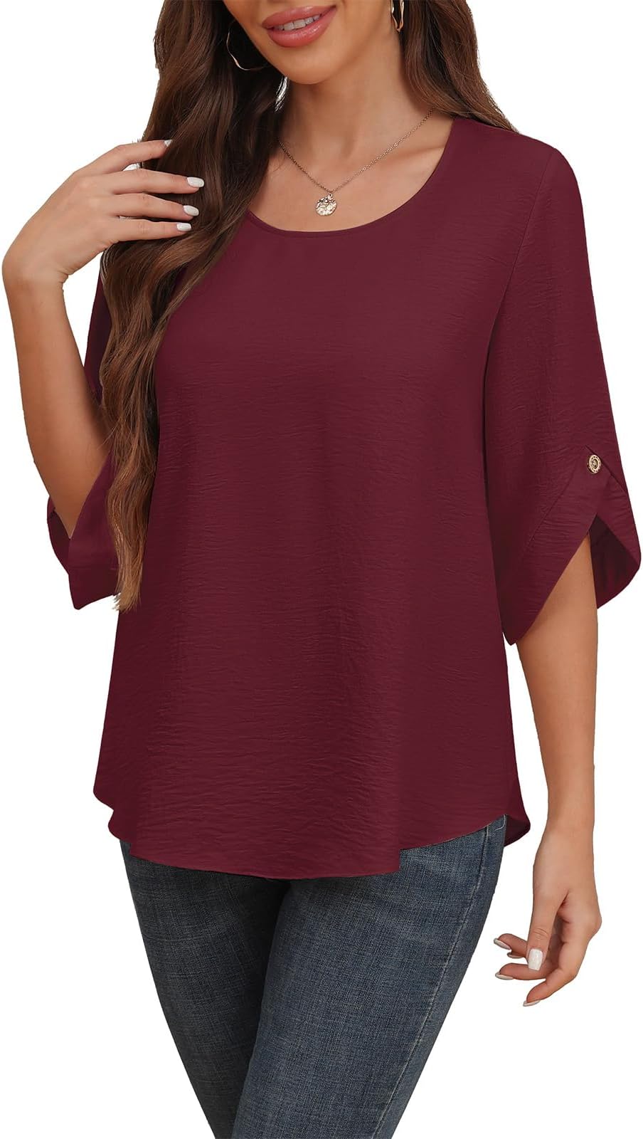 Askyes Women's 2026 Summer Chiffon Blouses Bell Short Sleeve Tshirts Casual Loose Flowy Dressy Work Tops for Leggings Blouse