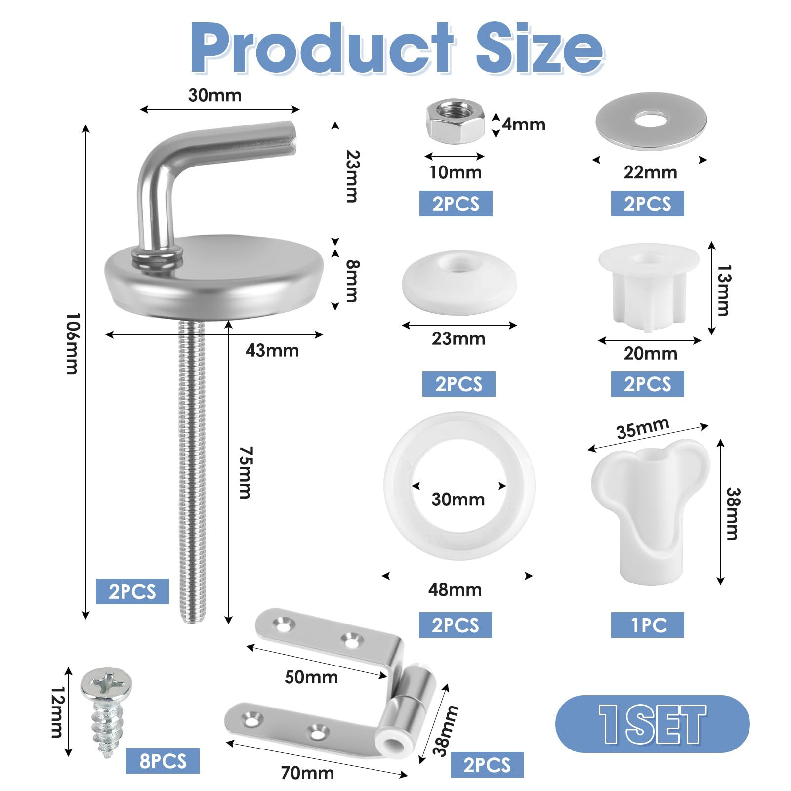 2 Piezas Bisagra de Acero Inoxidable para Tapa de Inodoro Universal, Toilet Seat Hinge para Fijación de Tapas Asiento WC, Repuesto de Tapa de Inodoro Bisagras de Asiento Accesorios con Roca - 3