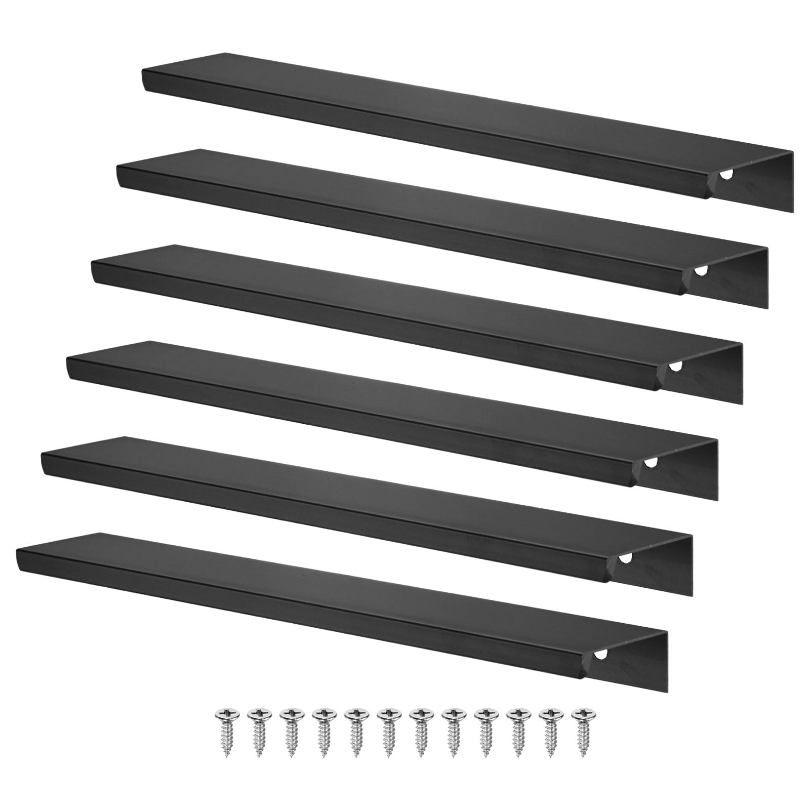 M METERXITY 6-Pack Cabinets Drawers Edge Pulls, 7.87" Aluminum Drawer Edge Pulls Concealed Tab Handle for Wardrobe/Kitchen Drawers/Cabinet Doors/Furniture [Matte Black] — image 1