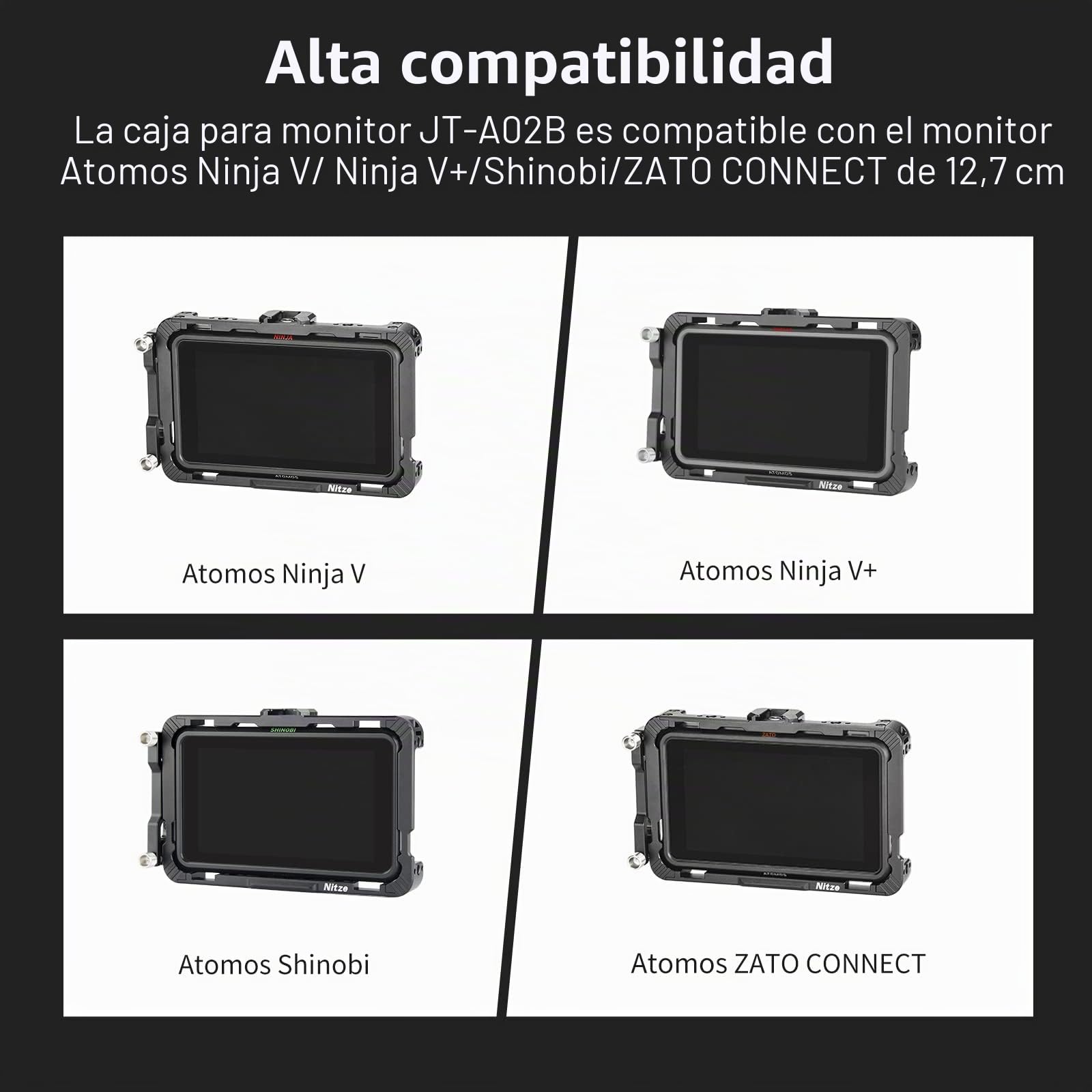 Nitze Kit de Jaula para Atomos Ninja V/Ninja V+/Ninja/Ninja Ultra/Zato Connect/Shinobi, Cage con Abrazadera de Cable HDMI y Parasol - JT-A02B