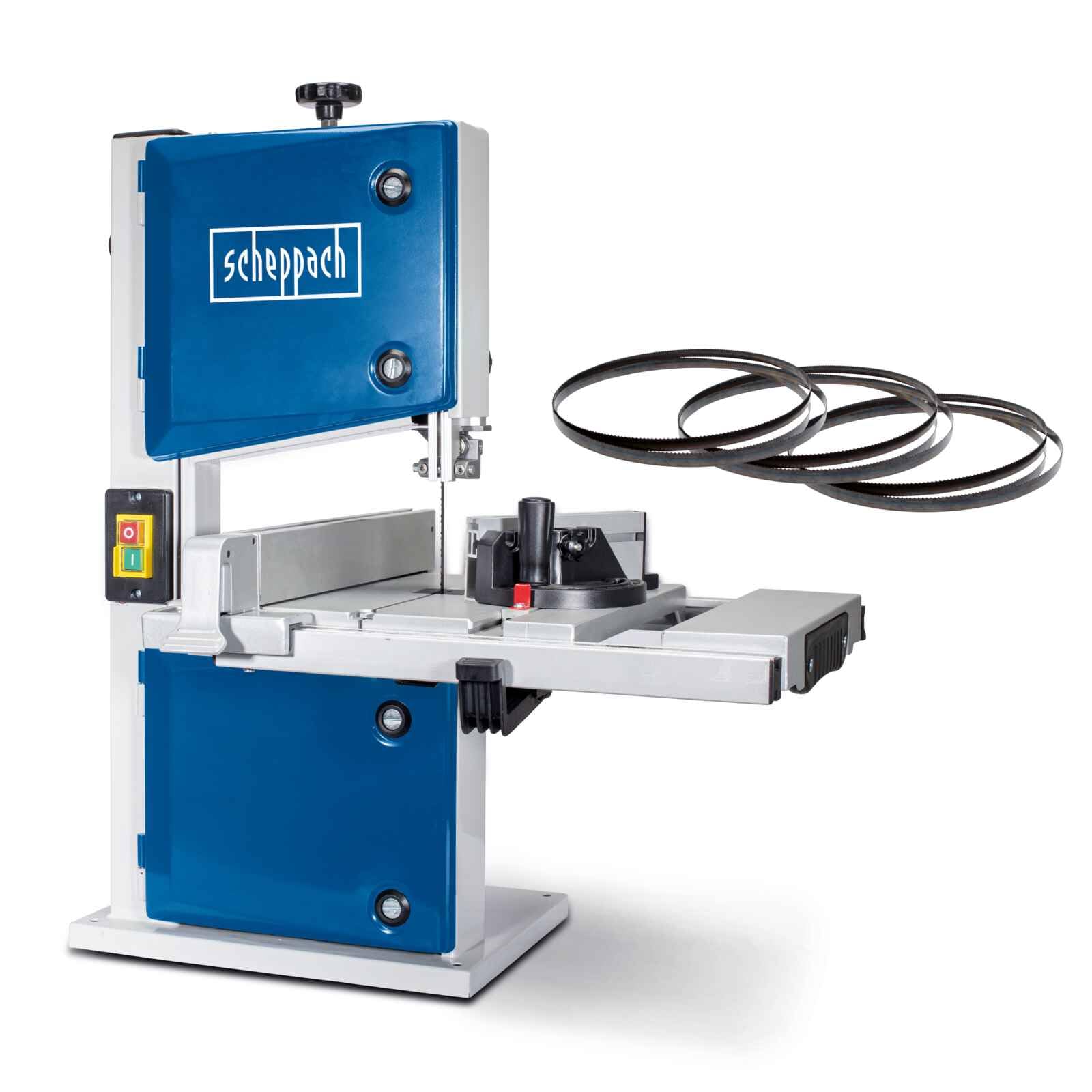 ScheppachHBS30 Bandsaw | 350W | 80mm Cut Height | Extendable Tilting Table | Double Clamped Fence | Inc. Mitre Gauge & 3 Saw Blades