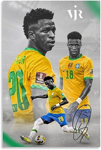 ESPRAL Póster de jugador de fútbol Vini Jr, arte en lienzo fresco y arte de pared, impresión moderna para decoración de dormitorio familiar,