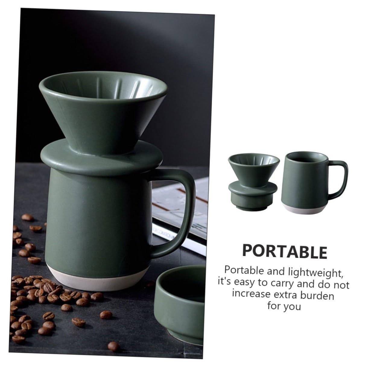 Taza de Filtro de Café de Cerámica Verde, Juego Manual | Hecha a Mano, Uso en Hogar y Oficina, Diseño Simple Detalles Delicados, Formato Portátil y Ligero