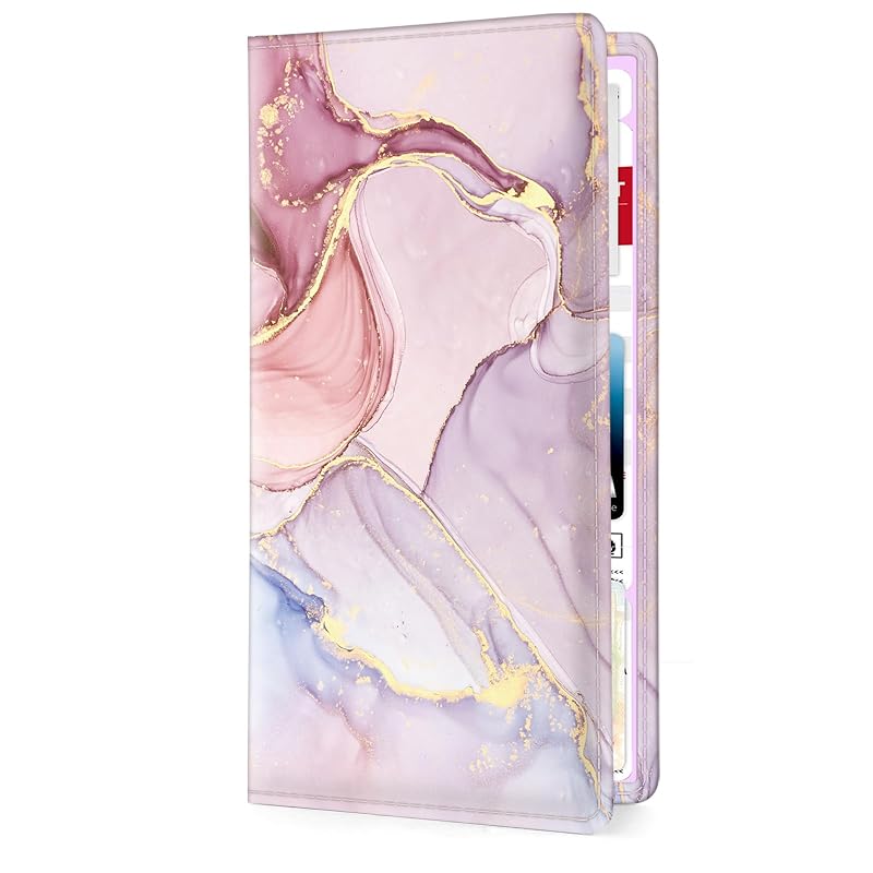 Porta-documentos automotivo Pisypox para registro e seguro, com bolsos transparentes, fechamento magnético e estampa mármore multicolorida