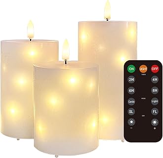 LEDHOLYT Rechargeable Flameless Candle, Flickering LED Pillar Real Wax Candle, Electronic Candle with Remote Control and Timer, USB Rechargeable, Set of 3