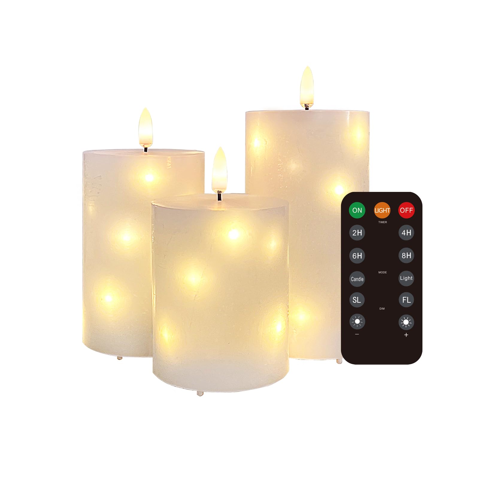 LEDHOLYT Rechargeable Flameless Candle, Flickering LED Pillar Real Wax Candle, Electronic Candle with Remote Control and Timer, USB Rechargeable, Set of 3