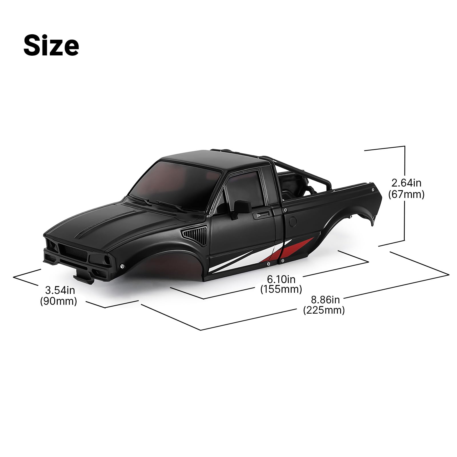 INJORA IR60 Pickup Hard Body Shell with Bed Rack for 1/18 RC Crawler TRX4M Defender Bronco, Black, 225mm x 90mm x 67mm - Image 4