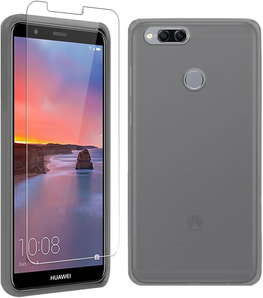 Gzerma Case for Huawei Mate SE Case with Screen Protector 2018, Slim Thin TPU Full Body Matte Back Cover Soft with Clear Bumper, Shockproof Face Protective Film for Huawei Honor 7X, Frosted Gray