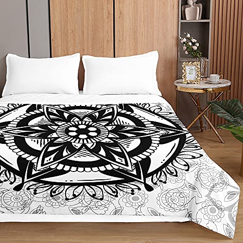 Surwin Colcha de Verano Reversible Colcha Bouti de Primavera y Entretiempo, Microfibra Ligera Colcha Acolchada Cubrecama con Mandala 3D para Cama Individual Matrimonio (Blanco Negro,100x150cm)