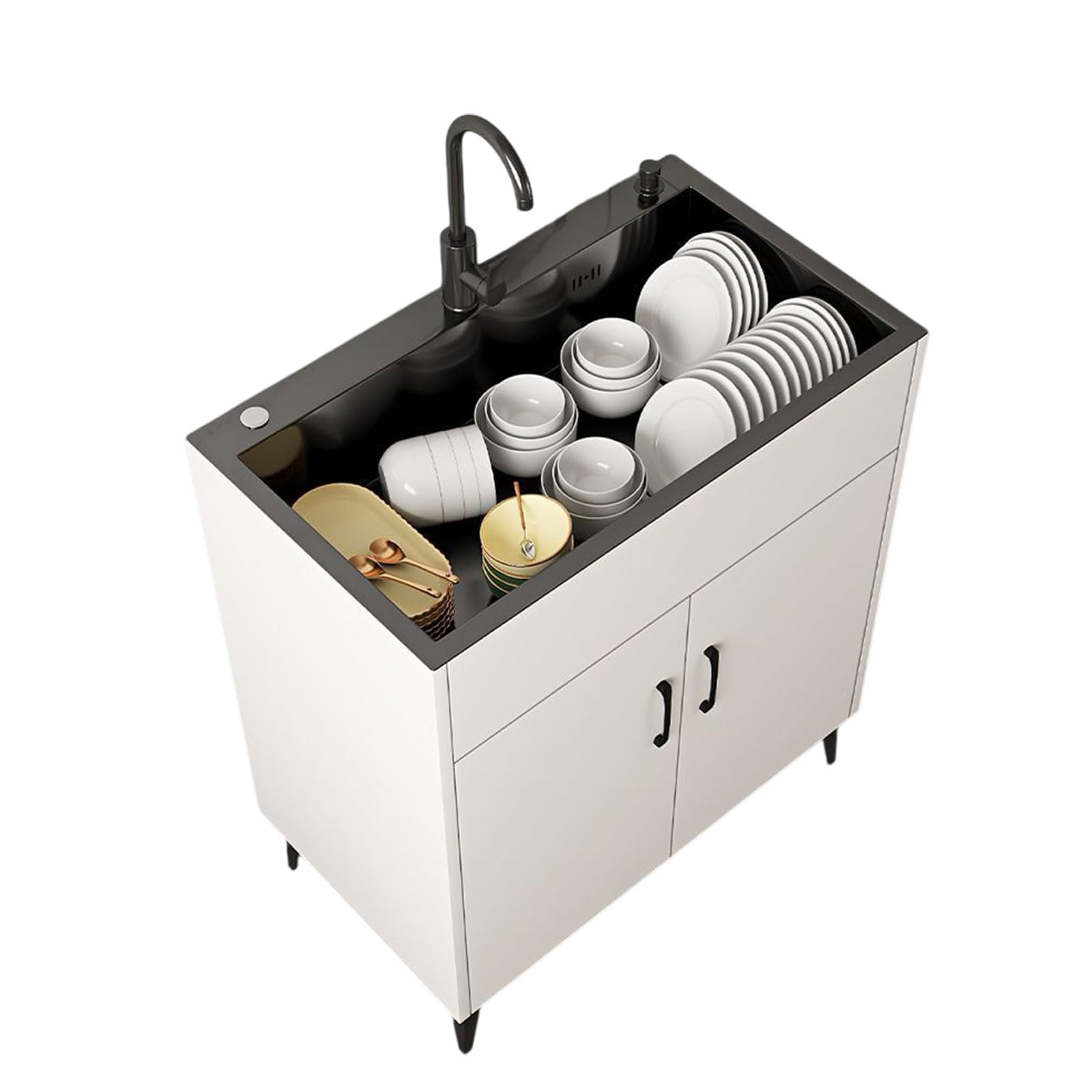 WBJGUOD Kitchen Sink Cabinet, Single Bowl Utility with Faucet and Storage Shelves Bathroom Commercial for Kitchen, Restaurant, Outdoor, Laundry