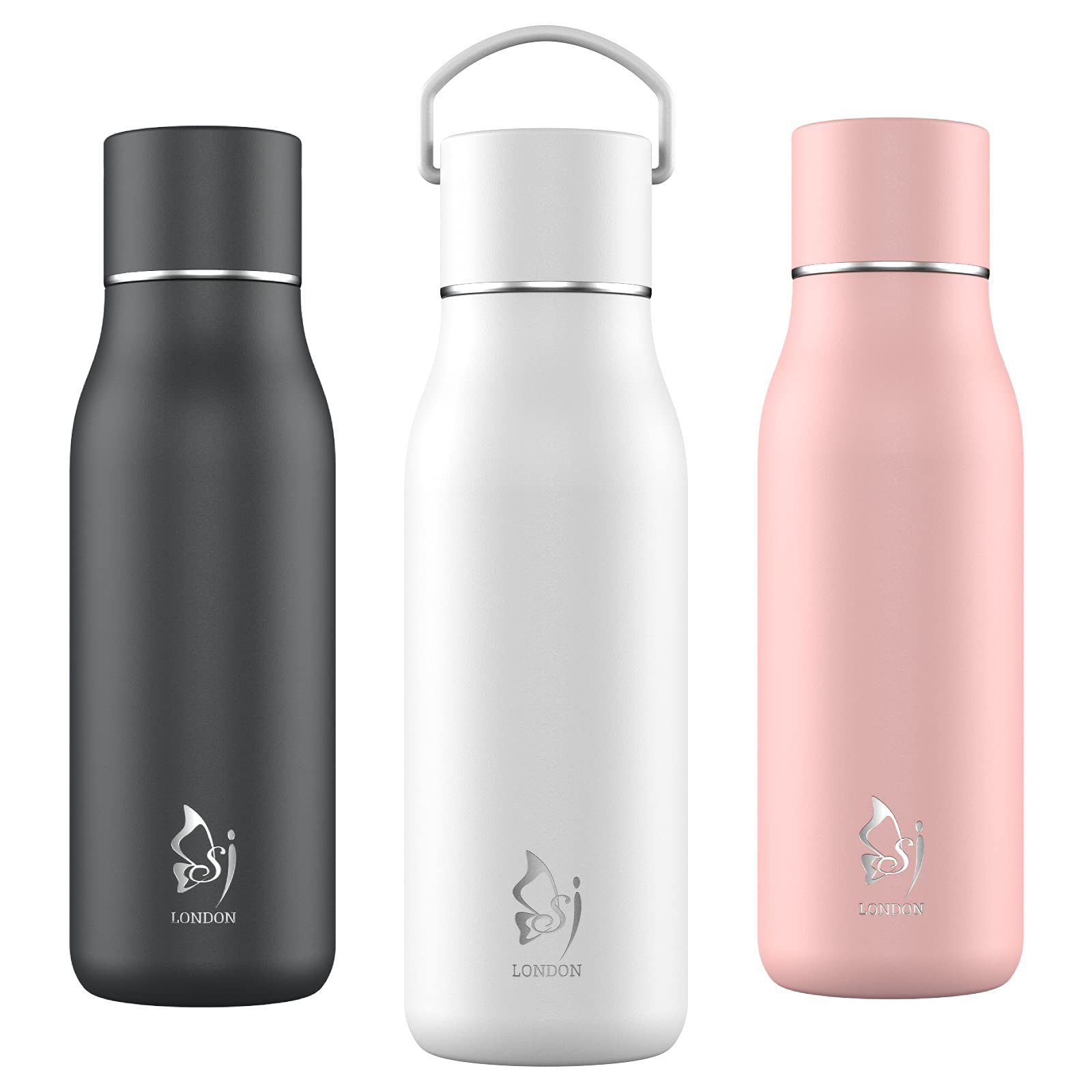 Sophie & Jasmine London Metal Water Bottles- 500ml Metal Bottle for Women Men Boys Girls- Stay Cool Water Bottle that Keep Water Cold- Womens Mens Insulated Water Bottle for Gym, Sports, Work, School