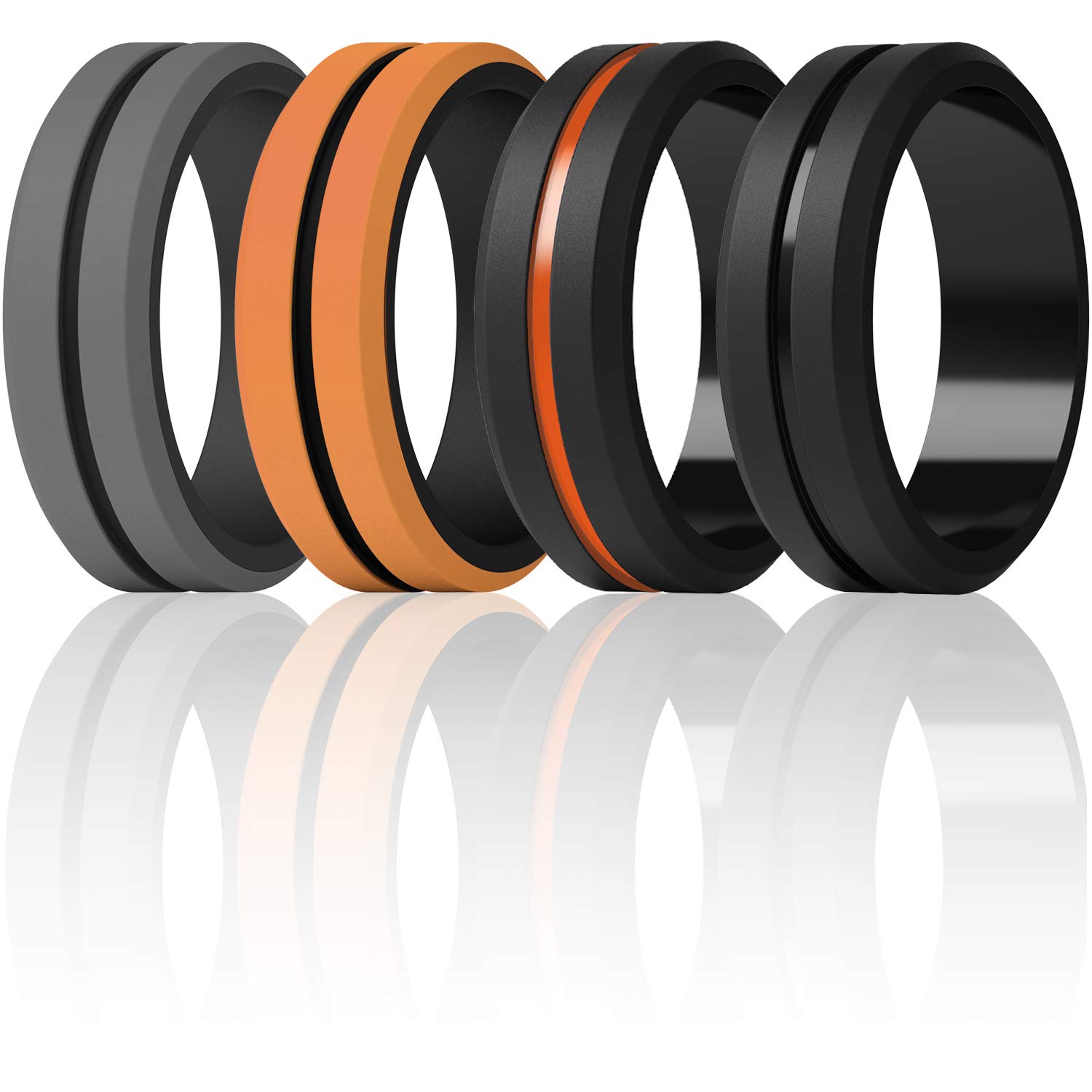 ThunderFit Silicone Wedding Rings for Men, Brushed Top Middle Engraved Line Rubber Engagement Bands 8.2mm Wide 2.5mm Thick - 1/4/6/7 Variety Multipack, 9.5 - 10 (19.80mm), Silicone, No Gemstone