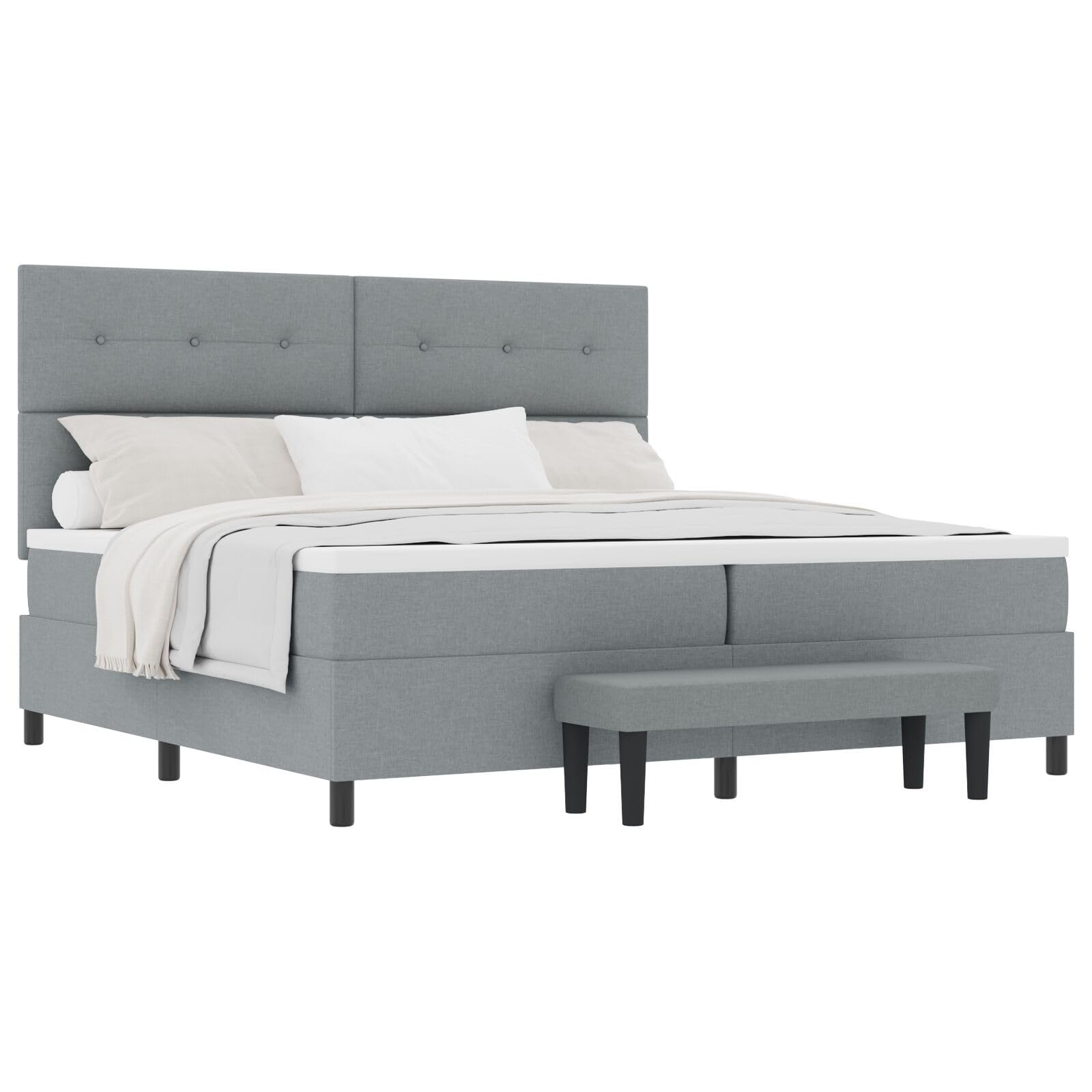 Letto Boxspring con Materasso e Panchina Grigio Chiaro Letto Multifunzione Struttura letto per camere da letto Adatto per hotel e studi 200x200 cm Tessuto