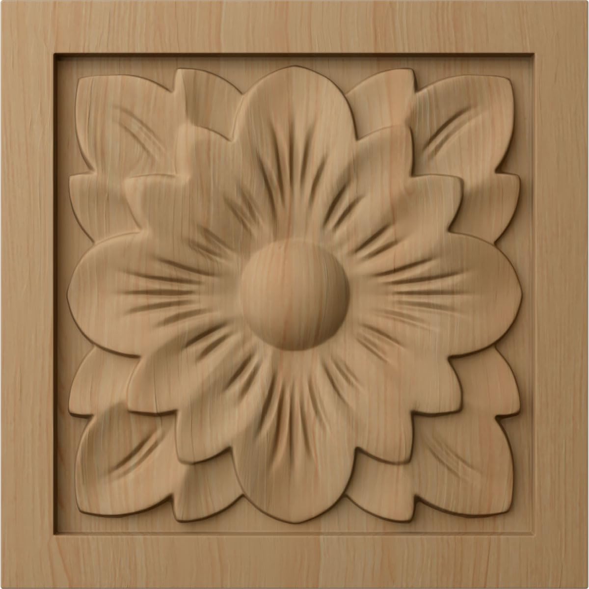 Ekena Millwork ROS03X03X00DGAL Small Dogwood Flower Square Rosette, 3"W x 3"H x 5/8"P, Alder
