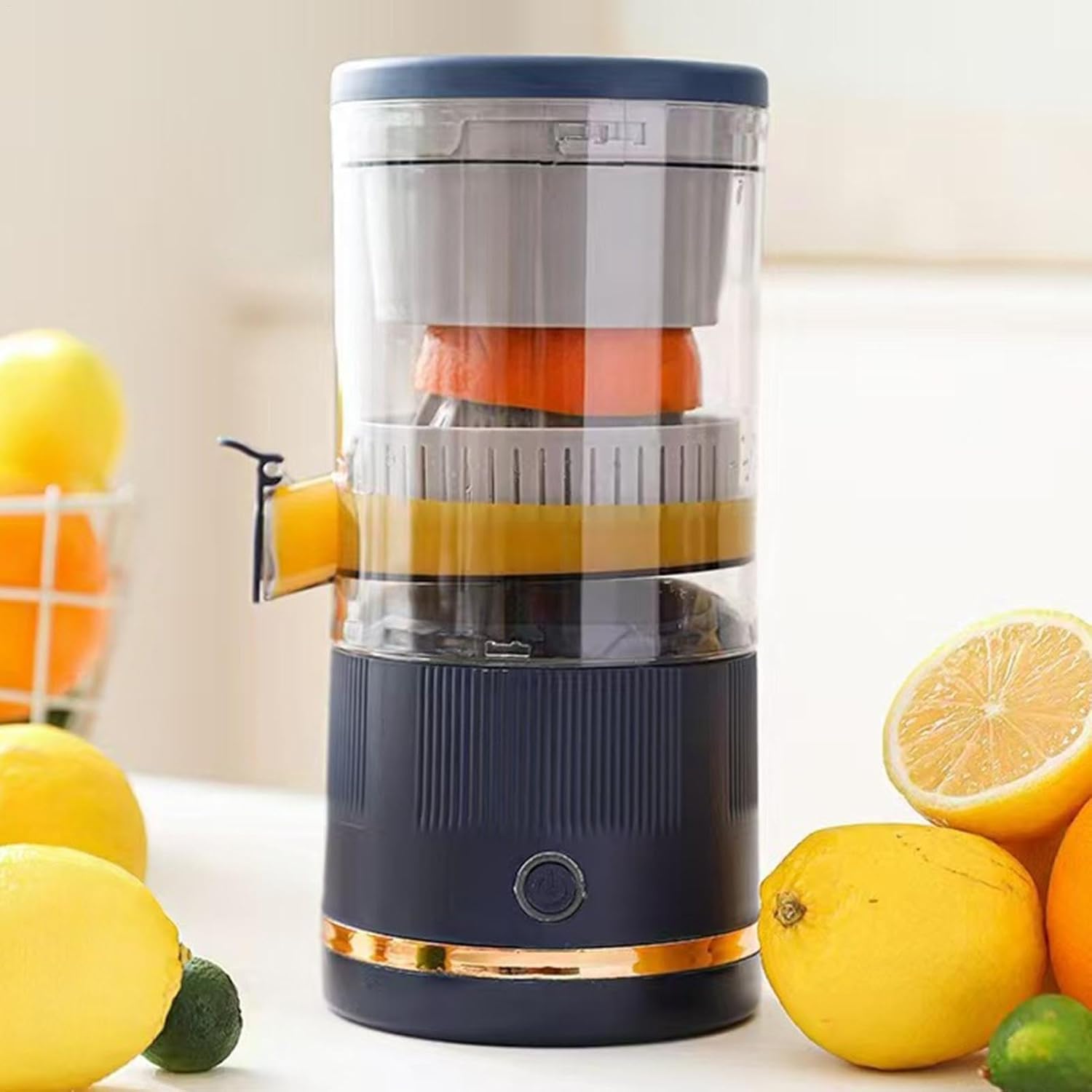 Juicer di agrumi elettrici, macchina per spremiagrumi ricaricabile, spremiagrumi arancione automatico, contenitore per succo portatile, macchina da pressa alla frutta, spremiatura di succo Blue