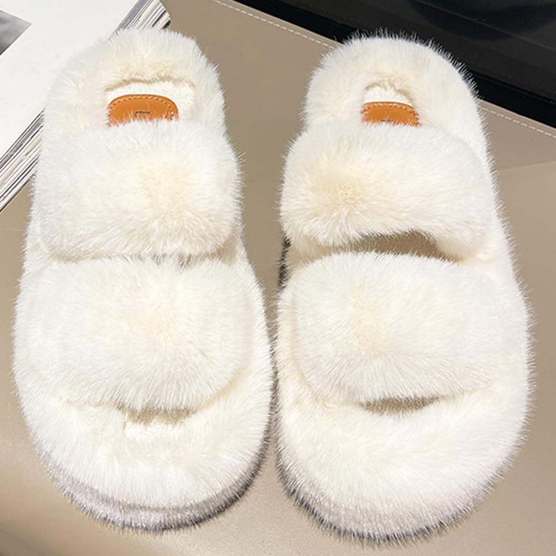 Harssidanzar Donne Fuzzy Comfy Faux Fur House pantofole scarpe,diapositive pelose,Slip On Slipper per le donne KL505EU