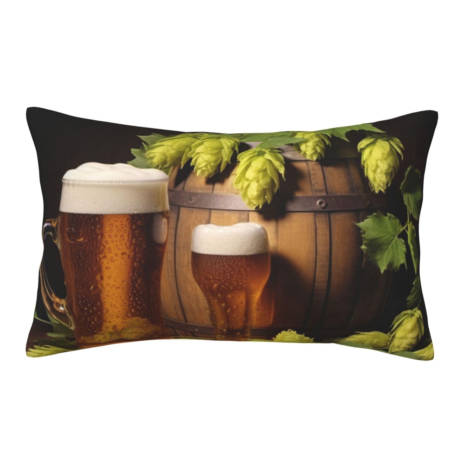 Velvet Pillowcases 16"x24" Ultra Soft Breathable Pillow Cases, Luxury Fuzzy Throw Pillow Covers with Zipper, Beer and Hop Cones Pillow Shams All Seasons Decorative Cushion Cases for Couch