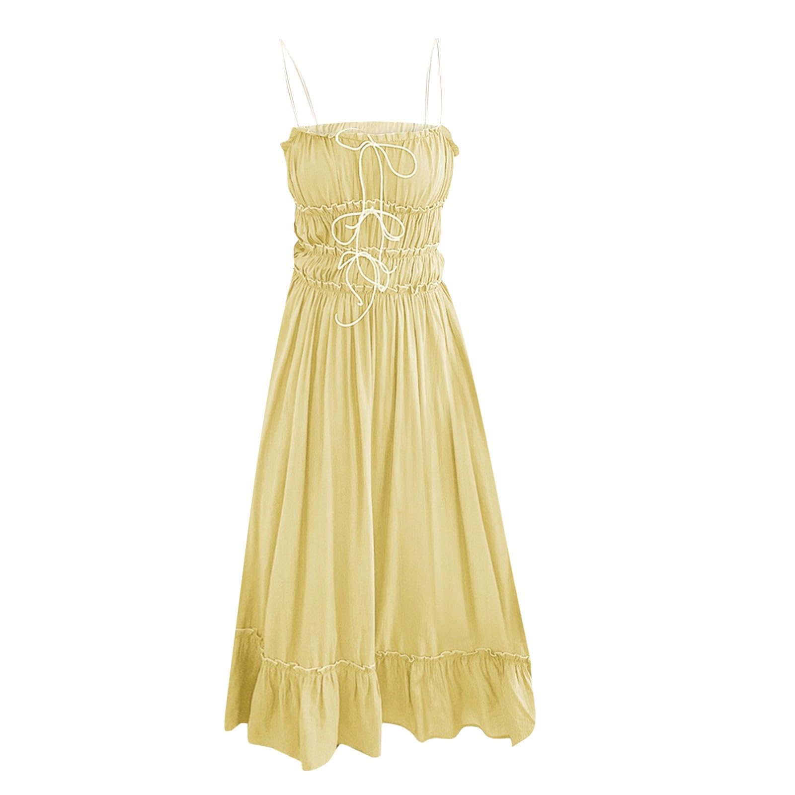 Générique Robe éTé Femme Fluide Bretelles Spaghetti Coton Boheme Robe à Bretelles Elegant Chic Robes Lin sans Manches DéContracté Quotidien Boho Plage Vacances Plage éTé