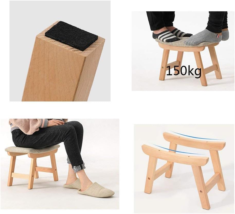 Stool Pouffe Wood Elegantly Curved Footstool Change Shoes Stool Bench Rest Chair,Living Room Bedroom Gray (Color : A)
