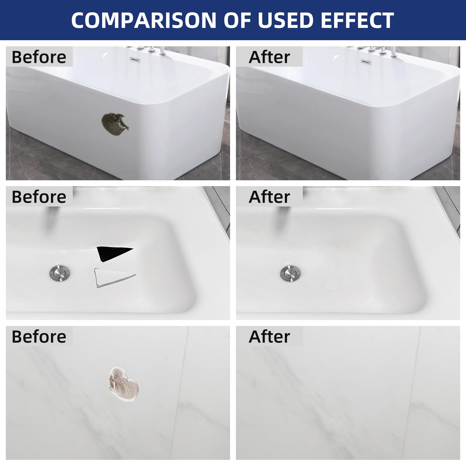 Kit de reparación de bañera, kit de reparación de bañera de fibra de vidrio y fregadero de porcelana, acrílico, esmalte, cerámica, azulejos de inodoro, ducha, reparación de grietas, fragmentos