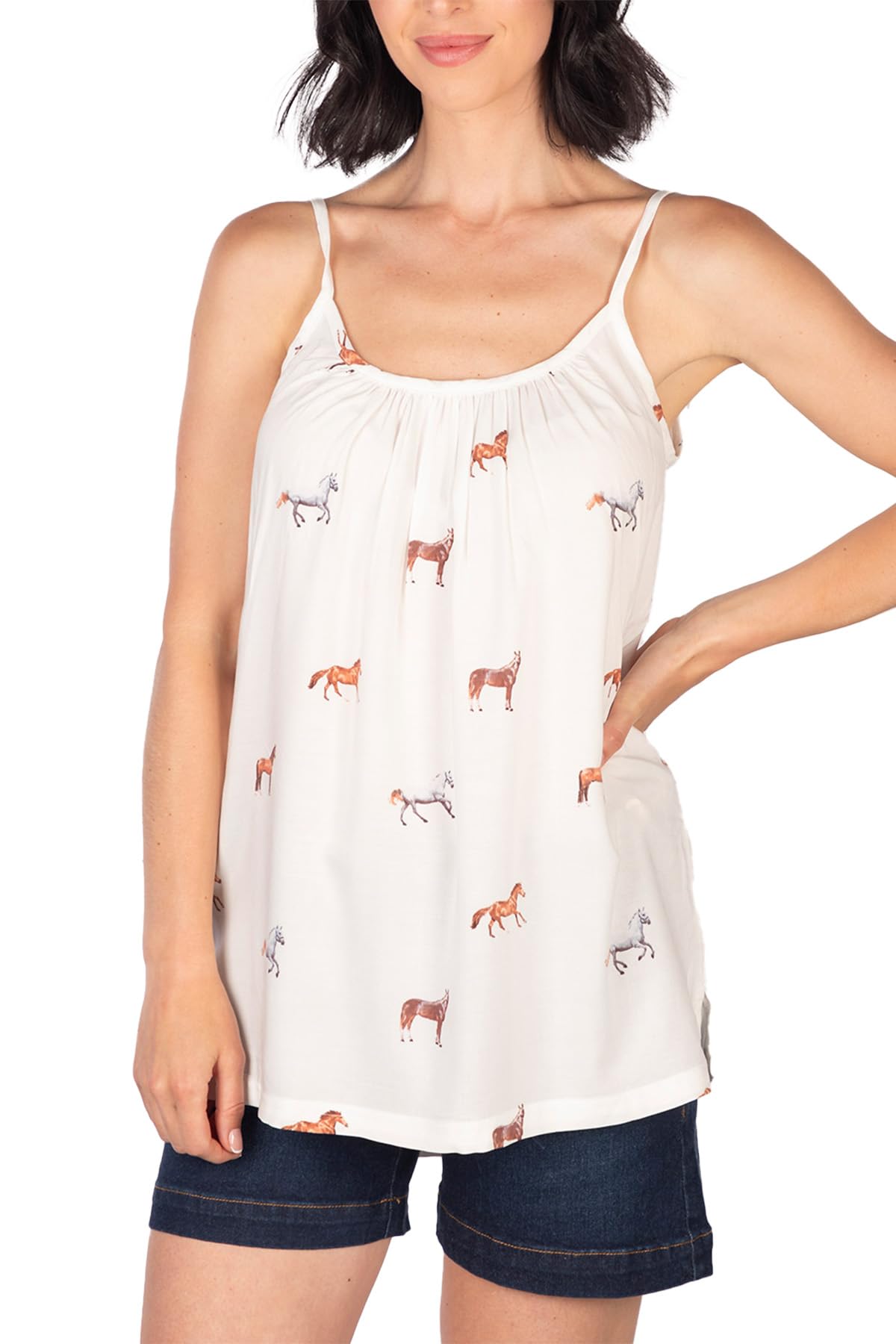 Rydale Ladies Floaty Vest Top Womens Sleeveless Tank Shirt Summer Country Shirts (UK, Numeric, 22, Regular, Regular, Horse White)