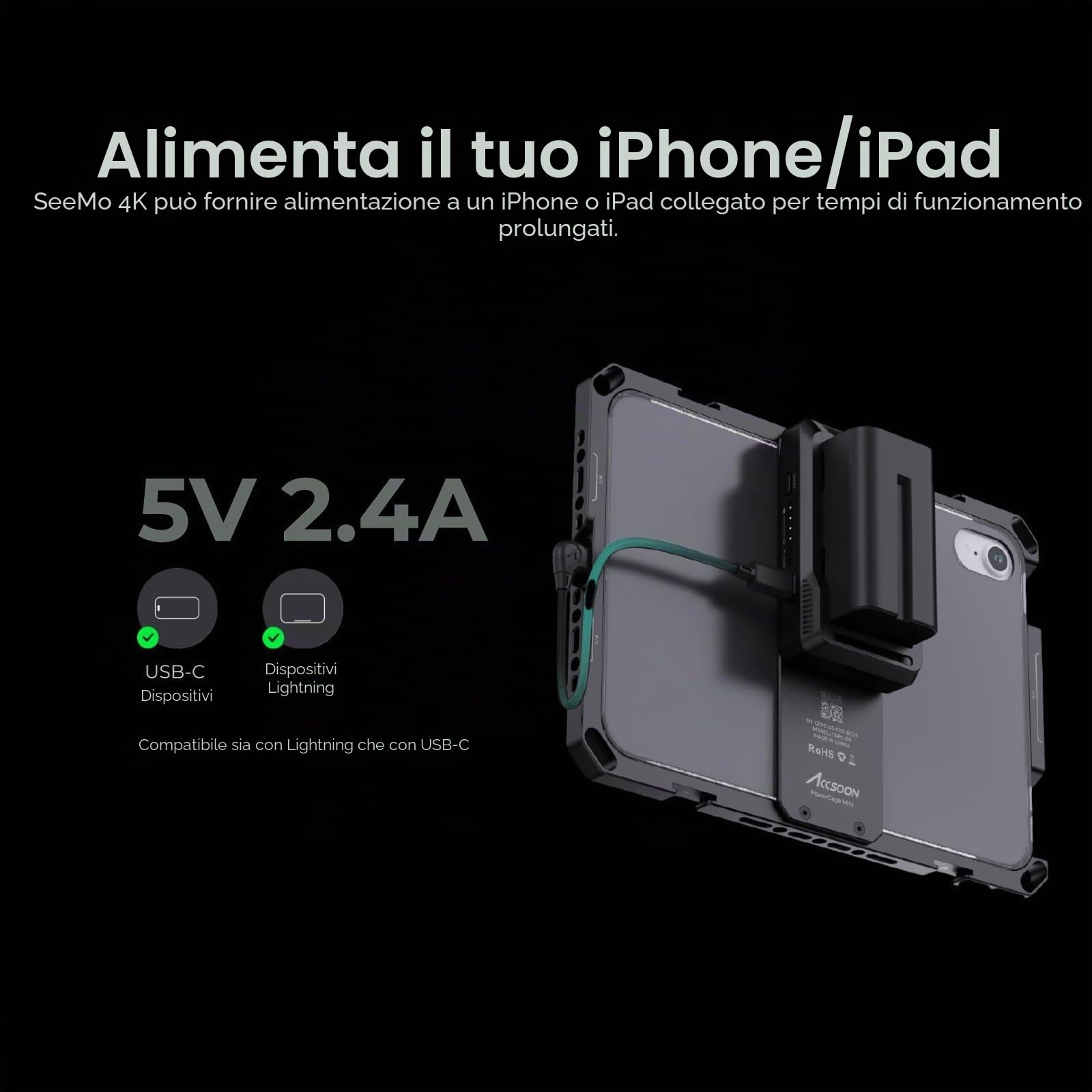 Accsoon - SeeMo Pro 4K per iOS - Adattatore di acquisizione video certificato MFI da HDMI a USB-C/Lightning