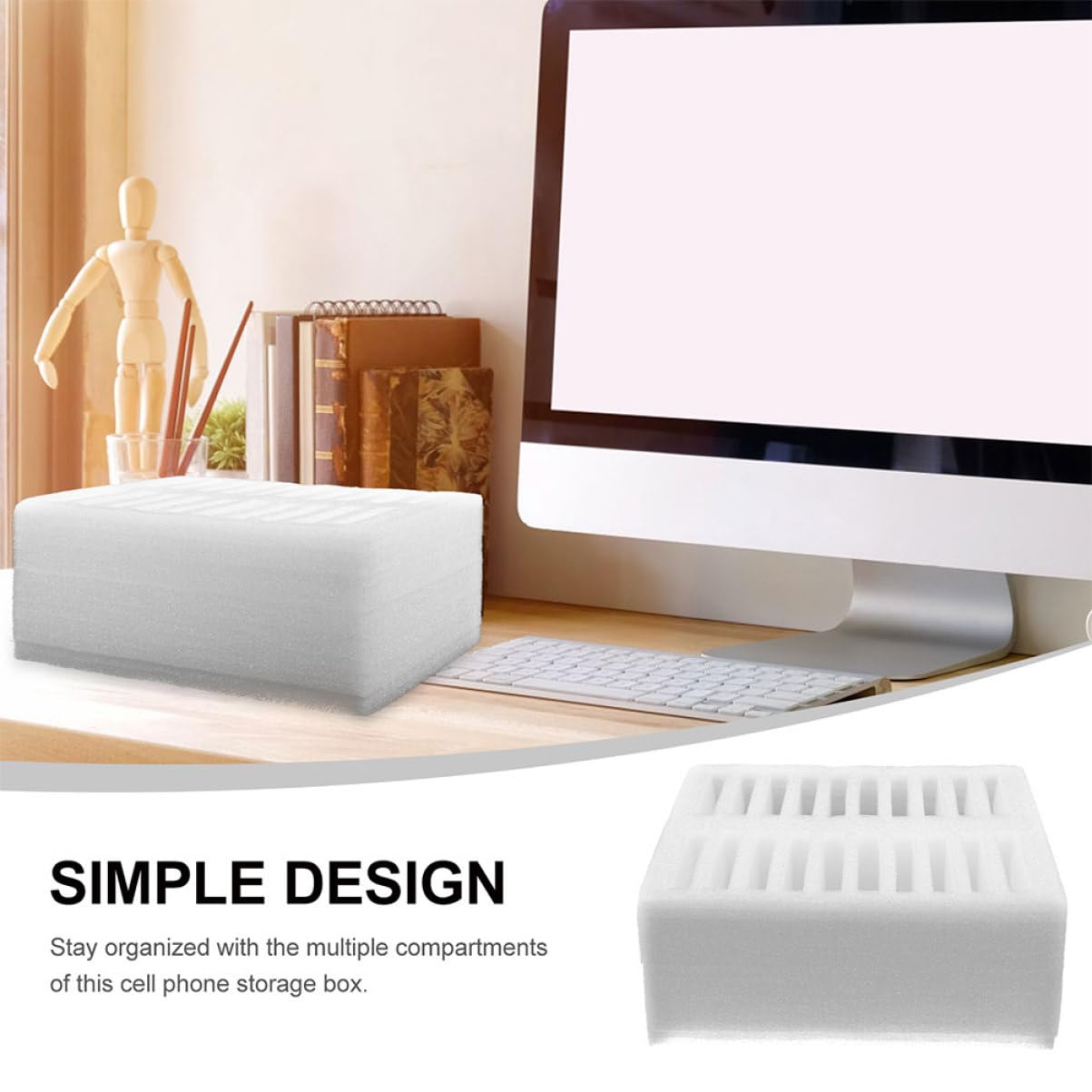 Artibetter Organisateur de Téléphone Portable Blanc 2pcs en Mousse Epe avec Compartiments Multiples pour Bureau et Salle de Réunion, Rangement Pratique