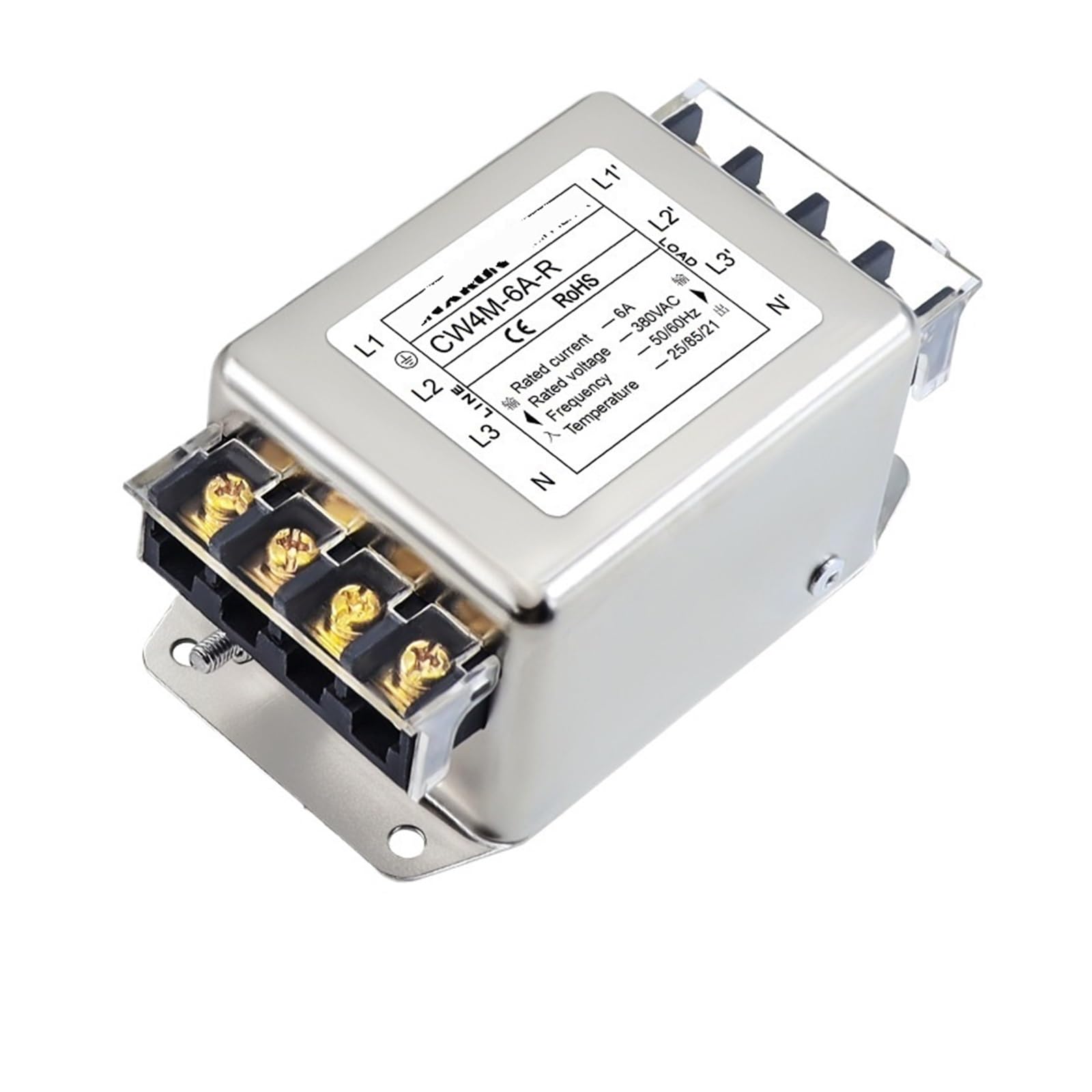 YTMJPQQJI Three-Phase Four-Wire AC Filter CW4M-10A20A30A-R Terminal Block Bottom Rail 380V servo Interference(CW4M-6A-R)