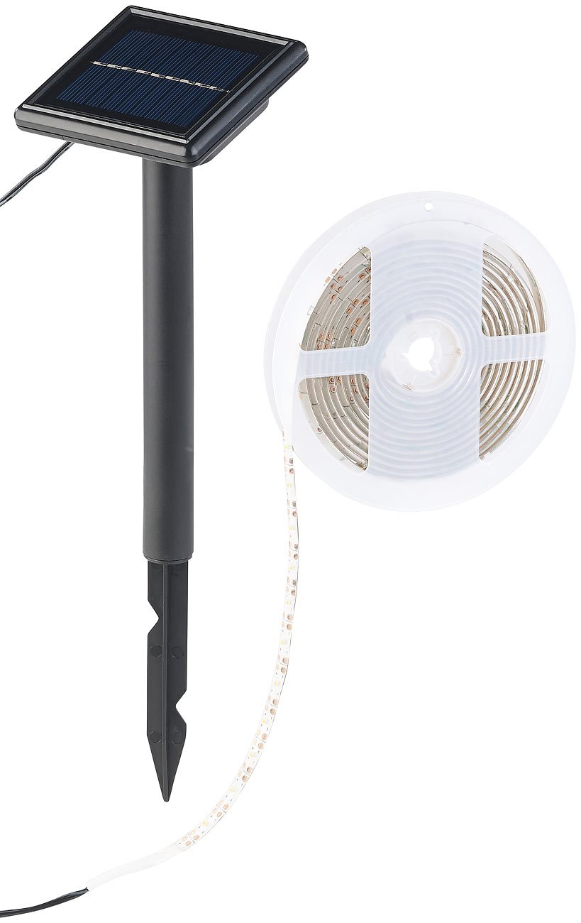 Lunartec Solar Lichtleiste: 2er-Set Solar-LED-Streifen mit 180 tageslichtweißen LEDs, IP65 (Lichterkette wetterfest, Lichtleiste Outdoor)