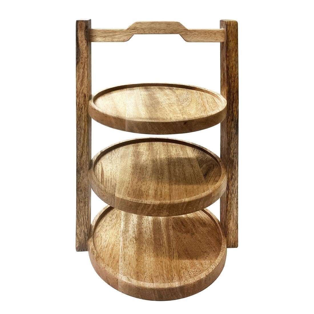 Olympia Brown 3-Tier Mango Wood Stand For 200Mm Plates - Rustic Farmhouse Food Display Holder For Desserts, Cupcakes Hy751