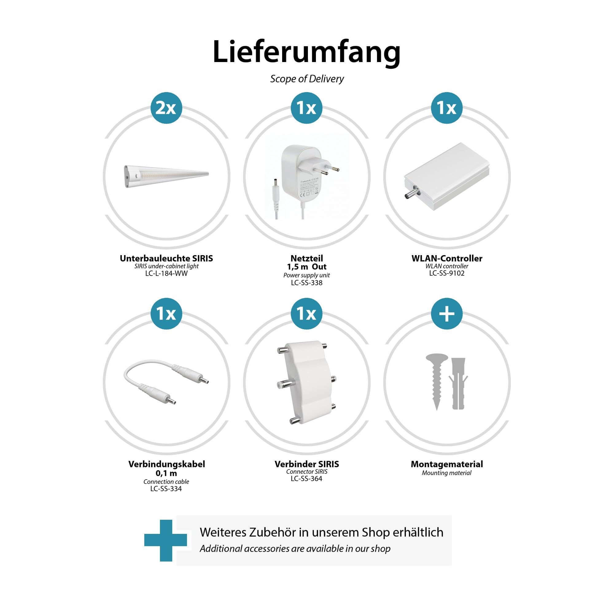 ledscom.de Smarte LED Unterbau-Leuchte SIRIS weiß matt, WLAN-Controller, flach, Smart-Home, Alexa-fähig (Echo) je 90cm, je 963lm, warmweiß, 2er Set
