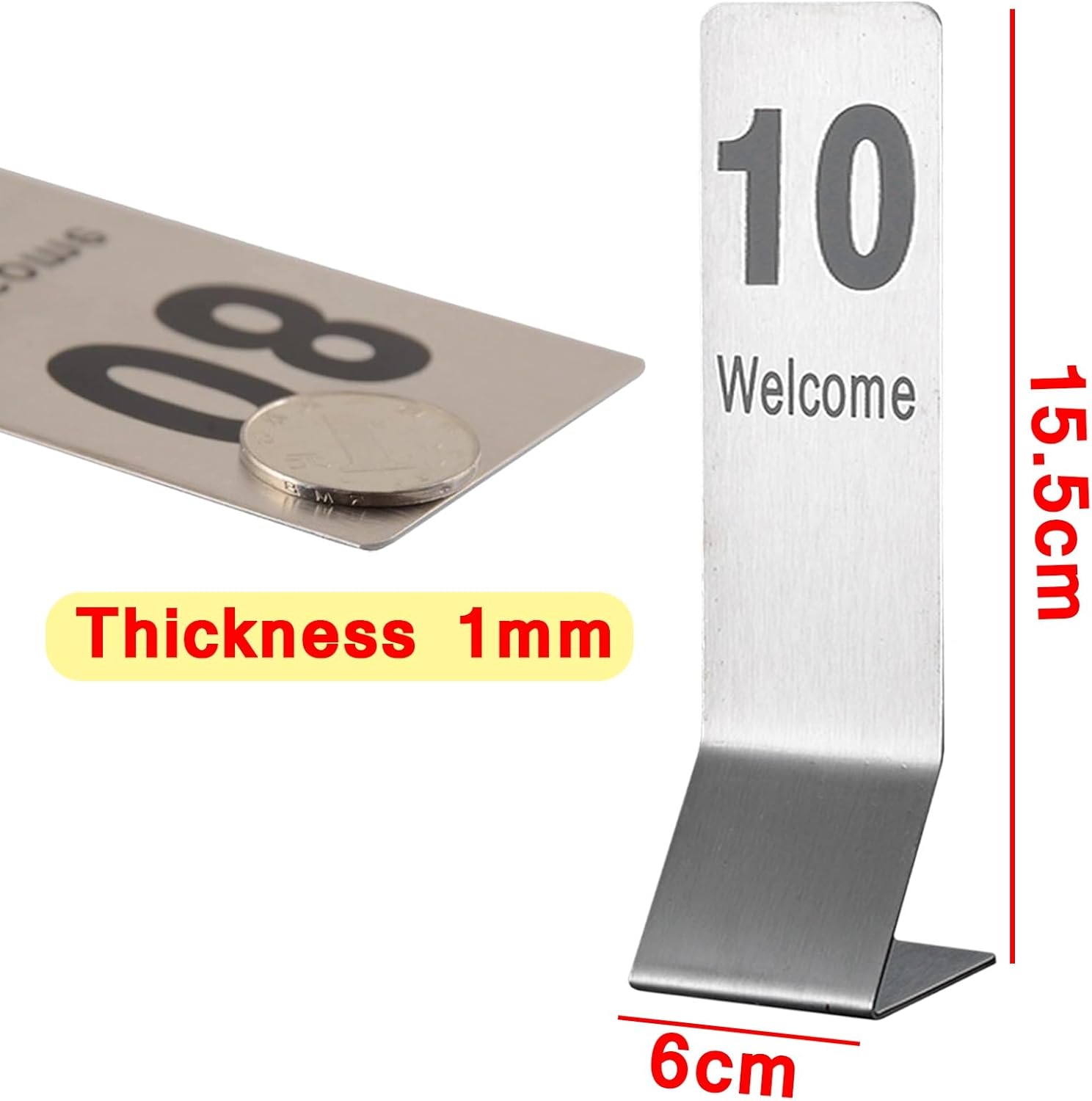 SAGIDAR Tabletop Number Sign 1-25/1-50, Stainless Steel Table Signs for Receptions/Restaurants/Bars/Parties, Stable and Durable, 15.5x6cm Double-Sided Table Numbers Cycle Used(1-25)