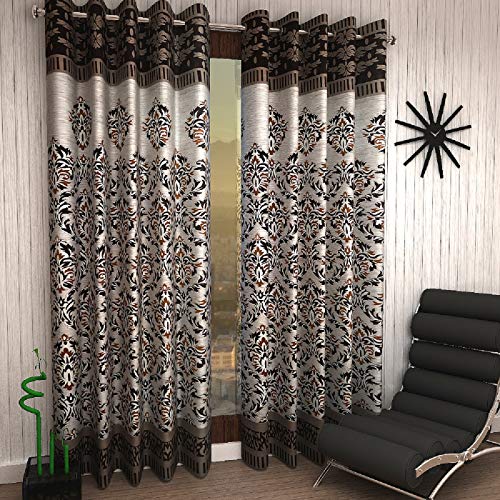Image of Home Sizzler 2 Piece Eyelet Polyester Window Curtain Set - 5 ft, Brown