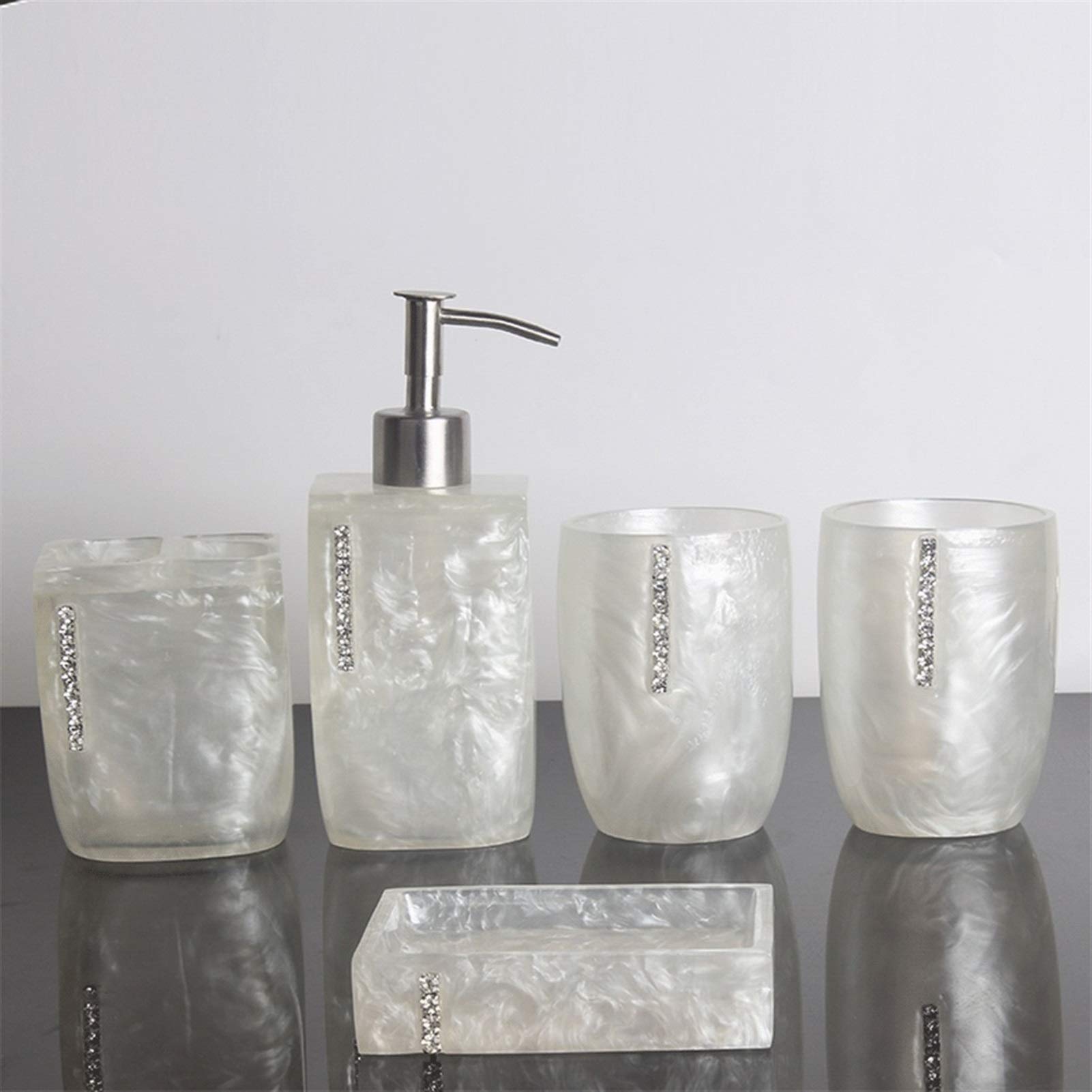 dispenser sapone/Dosatori per sapone liquido Il set di accessori per il bagno in resina a 5 pezzi include supporto per sapone o lozione portaspazzolino da denti, bicchiere, portasapone aggiungere stil