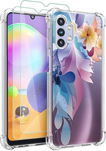 Osophter Funda para Galaxy A32 5G para niñas y mujeres, diseño floral floral con protector de pantalla, absorción de golpes, funda de goma TPU