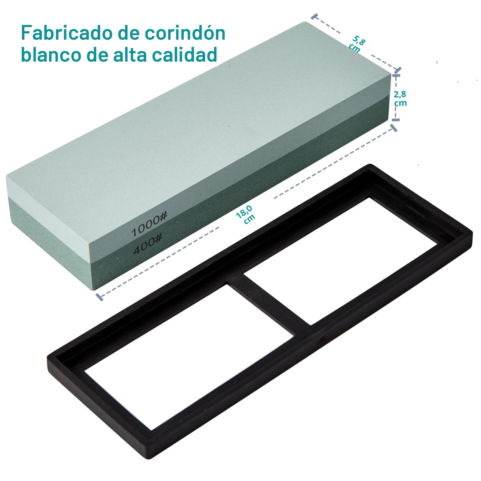 HiramWare, Piedra de afilar cuchillos de gama alta con base de goma antideslizante, de grano 400/1000, afilador manual de doble cara para cuchillos de cocina
