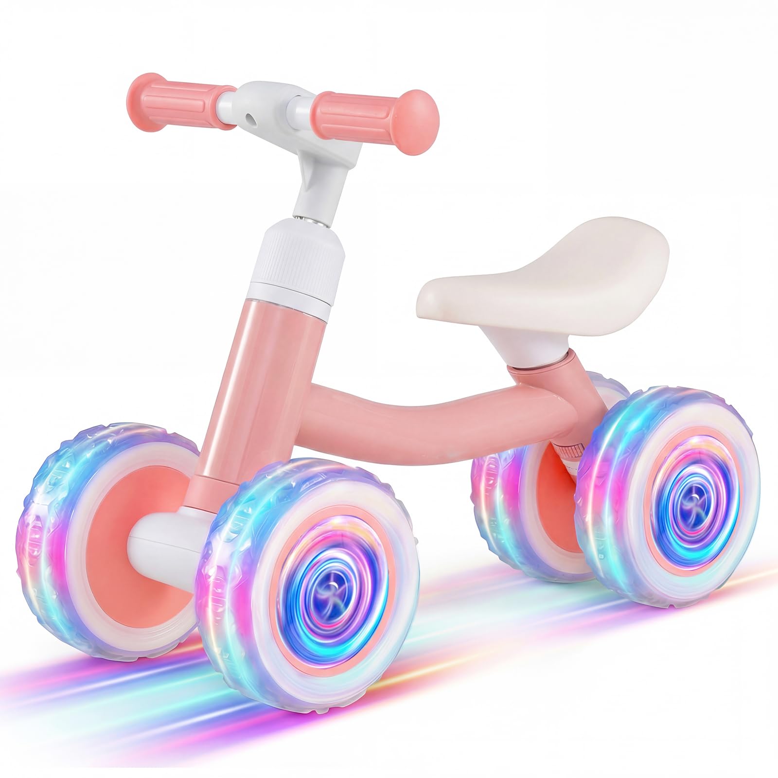 COSTWAY Baby Balance Bike, 4 Colorful Lighting Wheels Toddler Bikes with Adjustable Handlebar & Seat, No Pedal Infant First Bicycle for 1 2 3 Years Old Boys Girls (Pink)