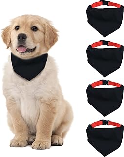 HACRAHO Blank Dog Bandana, 4 Pieces Black Pet Bandana Collar with Quick Release Buckle for Small Dogs and Cats, Black L product image