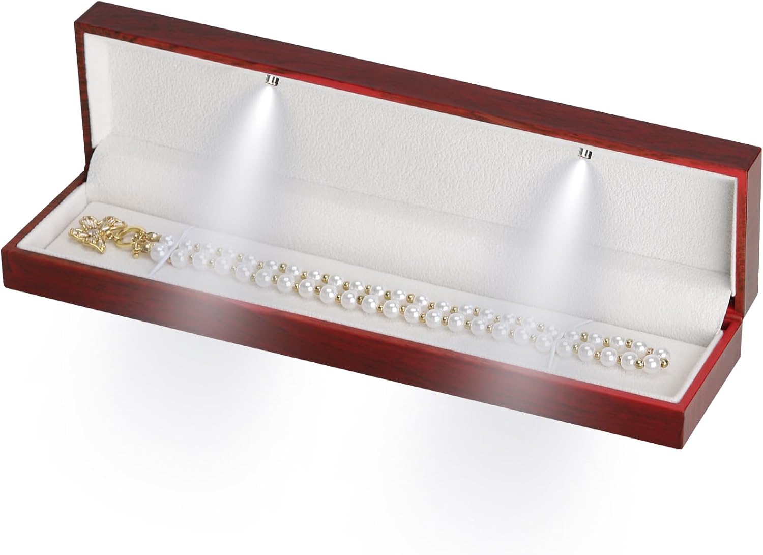 wooden ring earring bracelet necklace pendant jewelry gift box with led light, small jewelry gift box for proposal, wedding, engagement, christmas (necklace box)